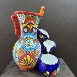 Mexican Talavera Water Fountain, Pottery, Clay Pot, Planter.