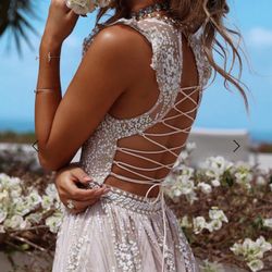 Hello Molly GOLD ON THE CEILING MAXI DRESS CHAMPAGNE Size Small Prom Dress