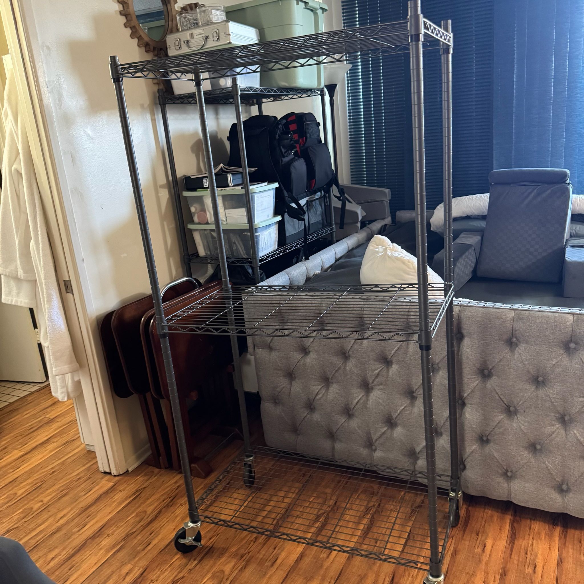 3-Tier Metal Wire Rolling Storage Shelving Unit Adjustable Shelves with Wheels 
