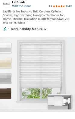2 LazBlinds Cordless Cellular Shades 26"W x 48"H White