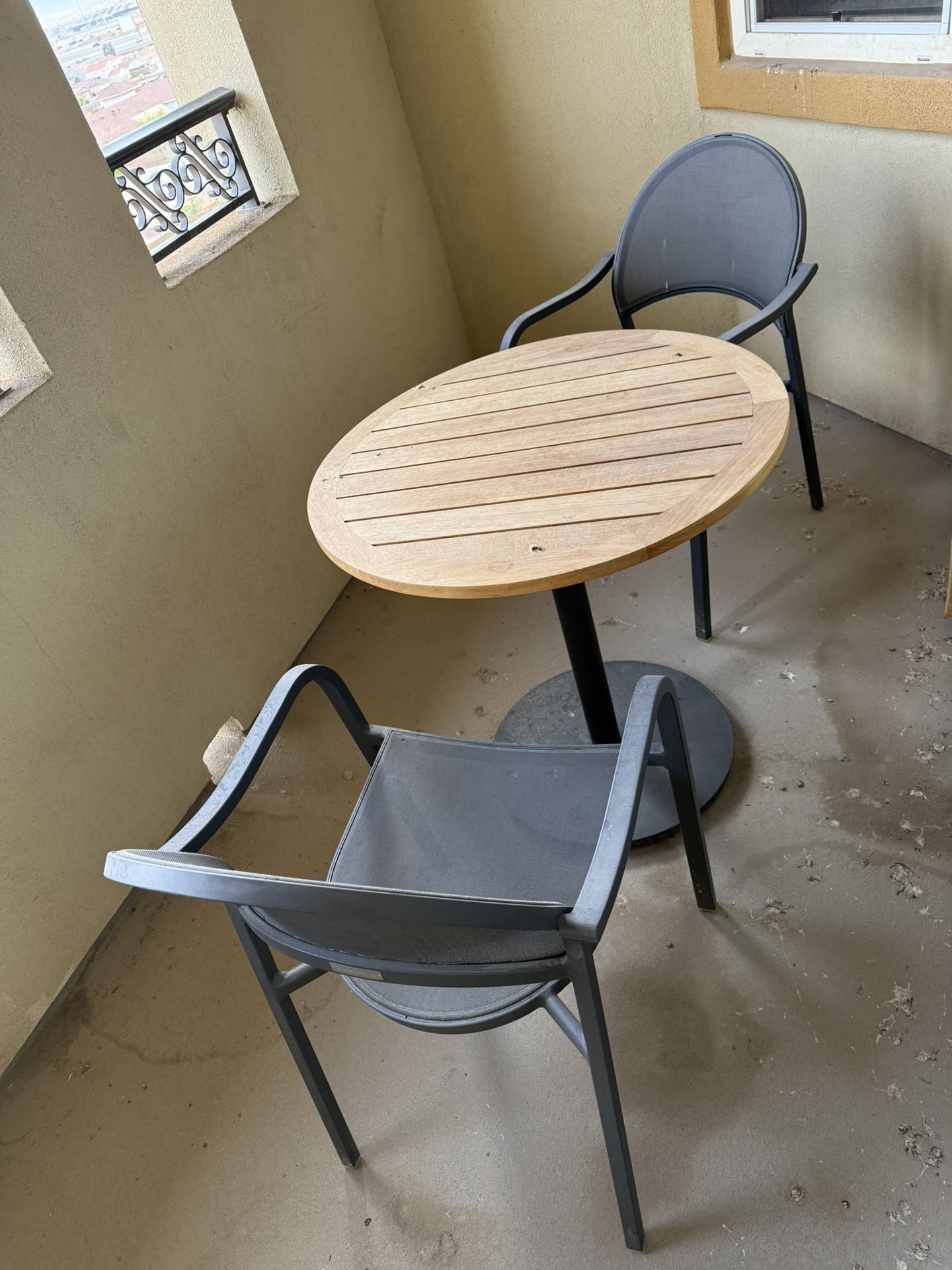 Crate & Barrel Teak Bistro table W/ 2 chairs Must Sell