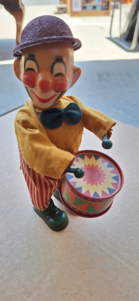 Vintage Tin Wind-up Clown Drummer Toy Collectible Tin Toy Russ Yesterday's Favorites