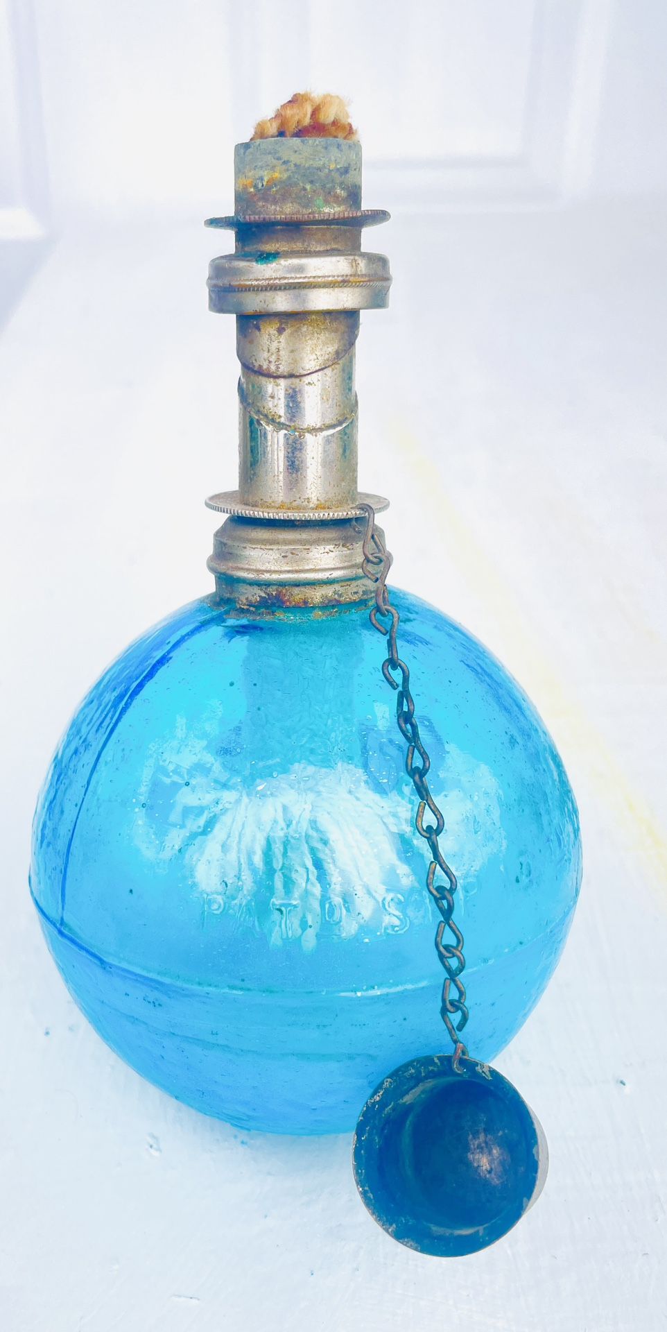 Vintage Turquoise Glass Oil Lantern