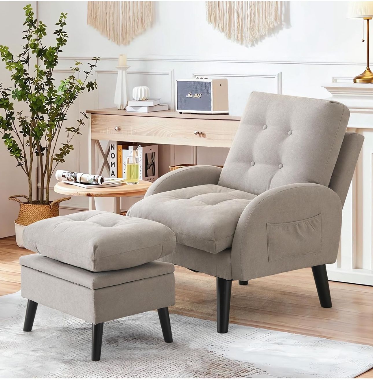 Chair with Ottoman Adjustable Backrest