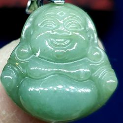 Burmese icy Type A Jadeite Jade Pendant Lucky Happy Buddha. 