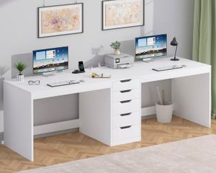 79 Inch 2 Person Desk with 5 Drawers & Outlets for Home Office