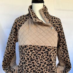 Beige Abercrombie Asymmetrical Snap-Up Fleece In Animal Print