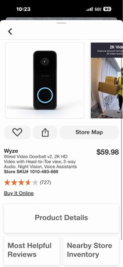 Wyze Wired Video Doorbell v2, 2K HD Video with Head-to-Toe view, 2-way Audio, Night Vision, Voice Assistants