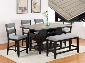 GREY/CHARCOAL TWO TONED COUNTER HEIGHT DINING TABLE WITH CHAIRS