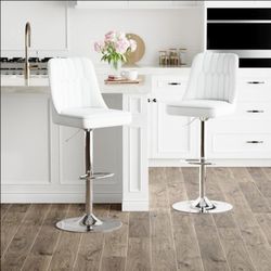 New Bar Stools set of 2. Adjustable. Faux Leather White