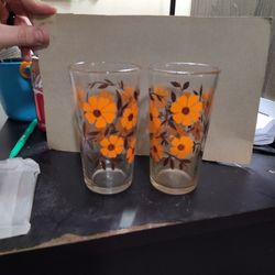Vintage (60's) Mexican Glassware Flower Power Drinking Glasses