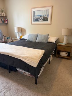 California King Sized Mattress and Metal Platform Bed Frame