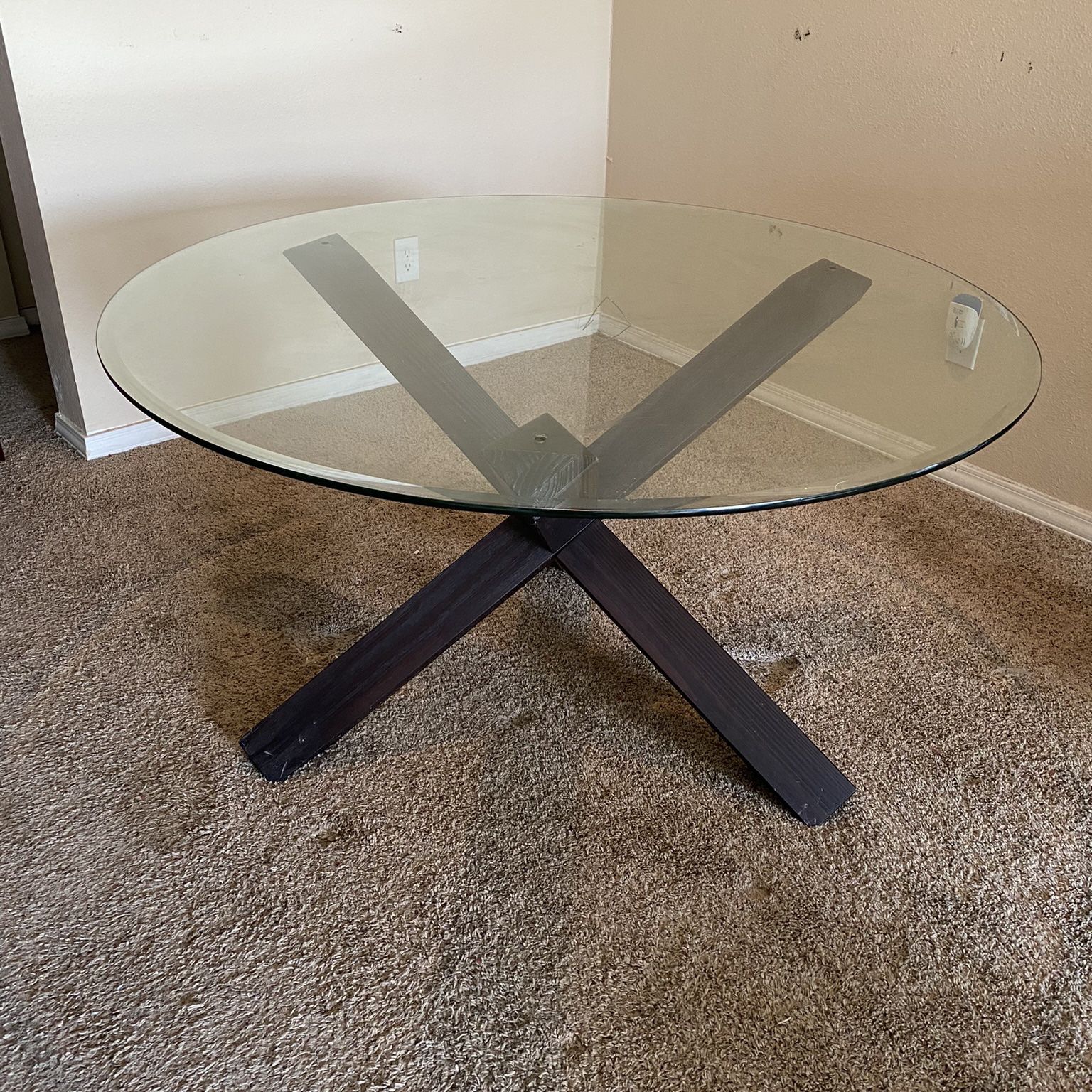 Round Glass Dining Table, Geometric Base