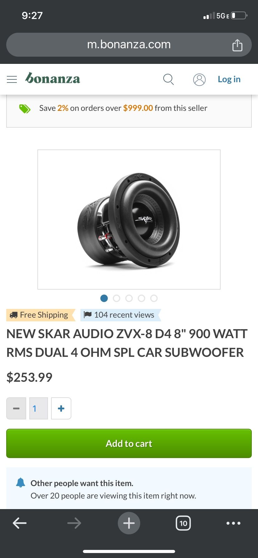 2 Skar Auto  8” Subs  With 5000watt Amp 