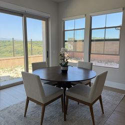 Modern Round Dining Set – 55” Table + 4 Upholstered Chairs