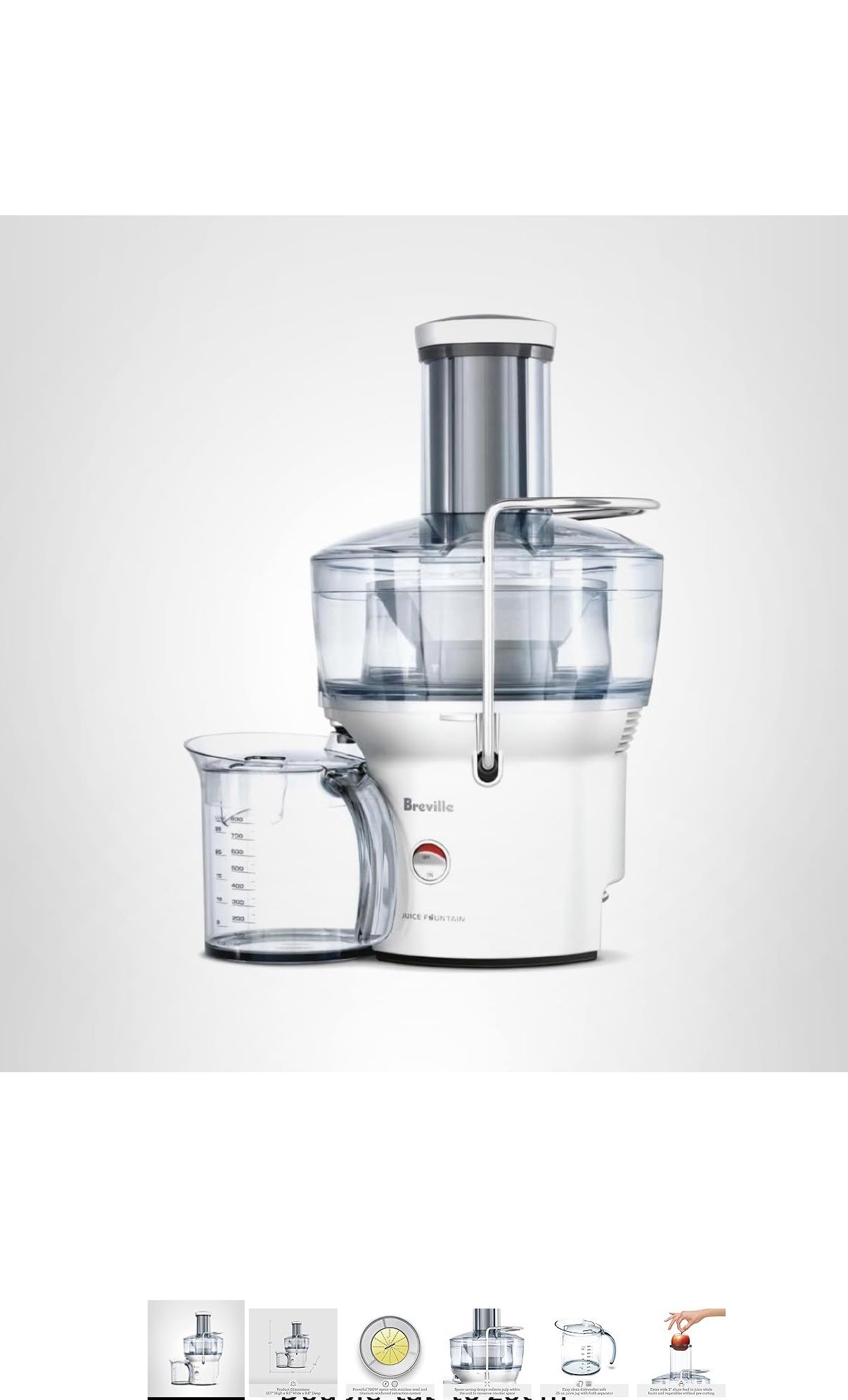 Breville BJE200XL Juice Fountain Compact Centrifugal Machine, 25 fl oz, Silver
