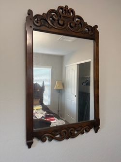 Ornate Carved Wood Framed Wall Mirror
