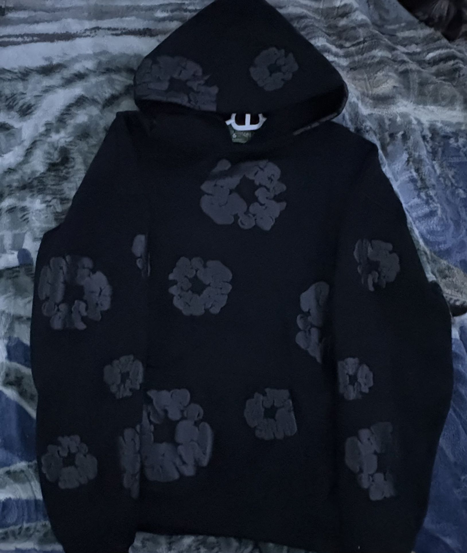 Black Monogram Denim Tear Hoodie 