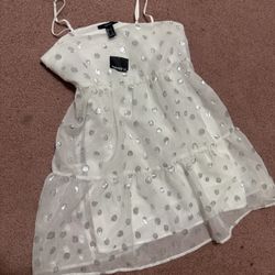 New small white silver metallic polka dot ruffle mini short dress Nye party y2k 