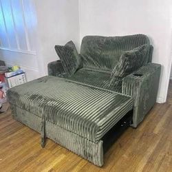 New 52” Wide Plush Corduroy Modular Pull-out Sleeper Loveseat Sofa With Adjustable Backrest Green