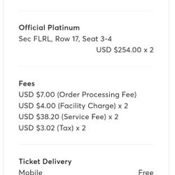 2 Janet Jackson Tickets 