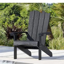 Adirondack Chair, All Weather Modern Fire Pit Chair with Real-Like Wood Grain and Wide Armrest, Plastic Adirondack Outdoor Chair with Deep Seating and