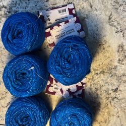 5 Balls of Blue Sparkle Silk Yarn