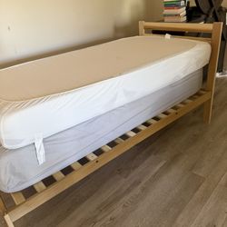Single Bed Double Mattress And Wooden Frame 