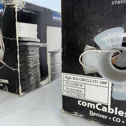2 Boxes Of comCables 22 Gauge 1,000 Feet White Cable 