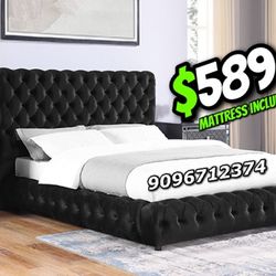 King Size Black European Bed With Orthopedic Mattress 
