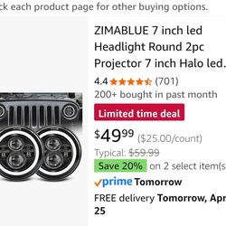 7 inch led Headlight Round 2pc