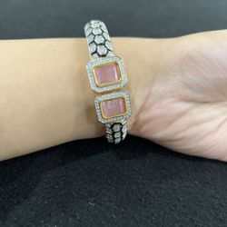 Elegant Silver And Pink Bracelet 