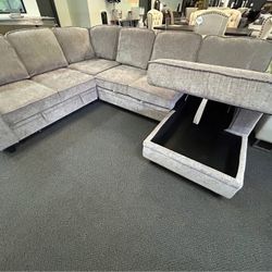 Oversized Grey or Black Comfy Luxury Sectional W/ Storage & Cup holders