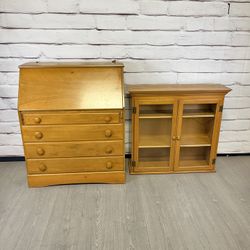 Vintage Secretary Desk Dresser Cabinet Combo 2pc