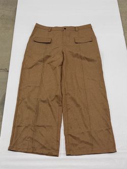 Camel Brown Wide Leg High Waisted Trousers Flap Pockets Runs Small 1XL