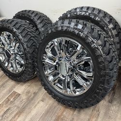 NEW 20 inch chrome Gm style wheels wrapped in atturo mt 33x12.50r20 tires 8 lug 8x6.5 bolt pattern
