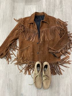 Western Suede Fringe Jacket + Clarks Shoes – Men’s L / Size 12