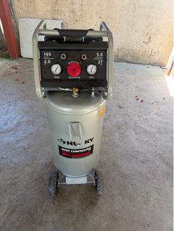 Husky 27 Gal.165 PSI Vertical Electric Oil-Free Quiet Auto/Workshop Air Compressor with Dual Gauges and 2-Quick Couplers zip