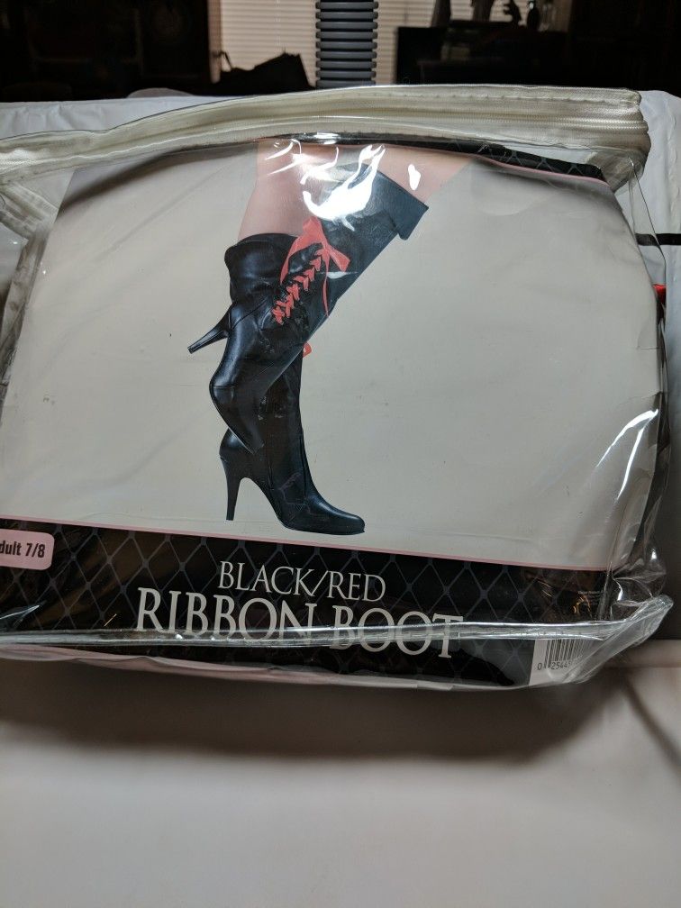 Pirate Boot With Blk & Red Ribbon and 3in Heel - Brand New