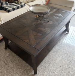 Brown Wood Coffee Table and End Table