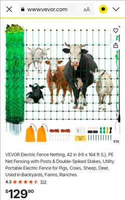 VEVOR Electric Fence Netting 42in x 164ft