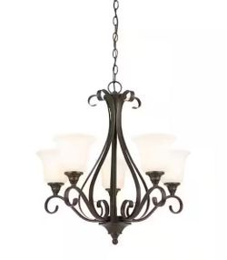 Westwood 5-Light Oil-Rubbed Bronze Chandelier with Frosted White Glass Shades