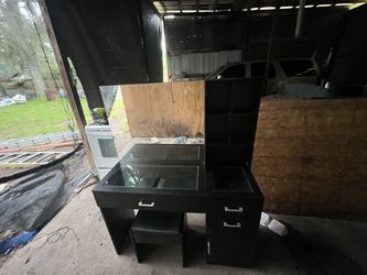 Black Vanity Desk with Mirror and Stool