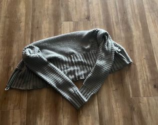 Gray Knit Sweater with Ribbed Details