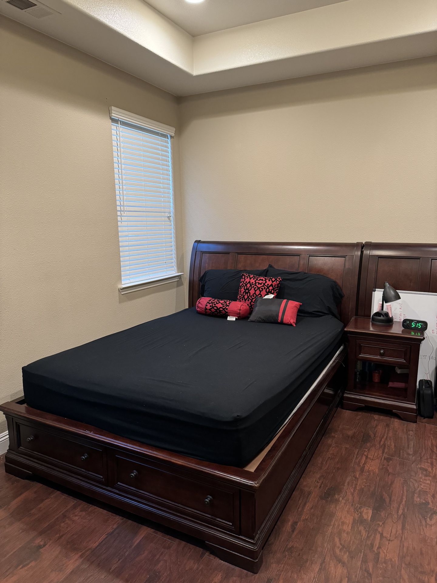 Solid Wood, Sleigh Bed Frame And Nightstand- QUEEN