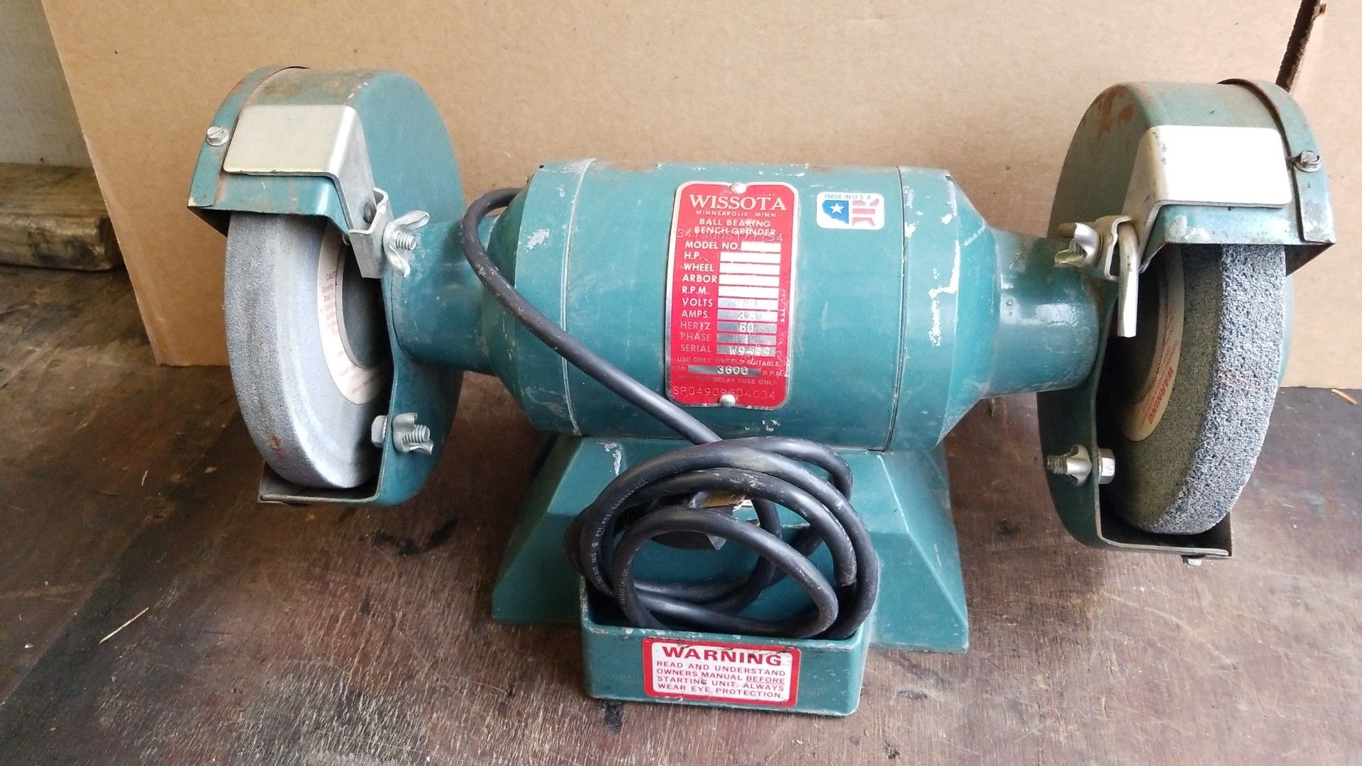 Wissota 1/3 HP 6" Bench Grinder E67 Ball Bearing