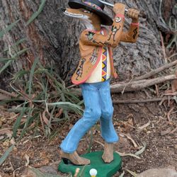 Rare Robert Shields Design "Golfer Coyote" Figurine - Southwestern Folk Art Statue