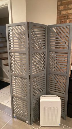 3-Panel Gray Wood Room Divider Screen
