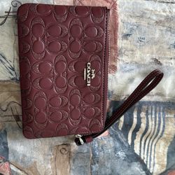 Coach Authentic Burgundy Wristlet 