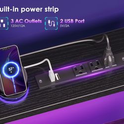 55 Inch Computer Gaming Desk with Power Outlets & 4 Drawers, Home Office Desk with Monitor Stand & Printer Shelves, Black